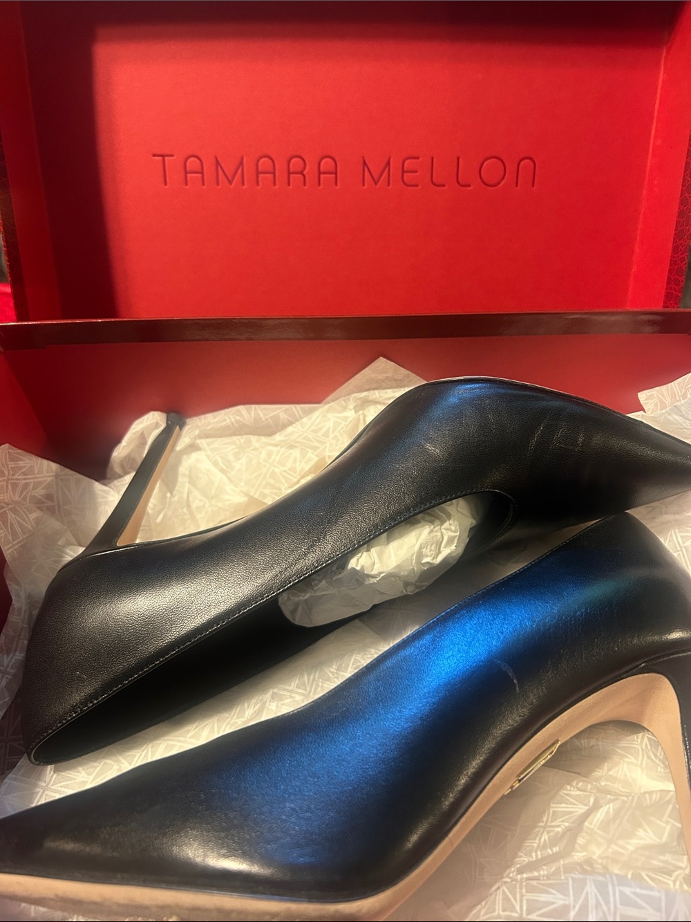 Tamara Mellon Black Leather Pointed Toe Stilettos
